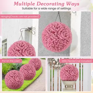 COSTWAY 2 PCS Artificial Plant Topiary Balls 44CM Faux Pink Eucalyptus Decorative Balls