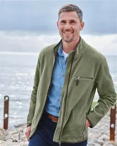 Mens Organic Cotton Full Zip Fleece Green | Woolovers