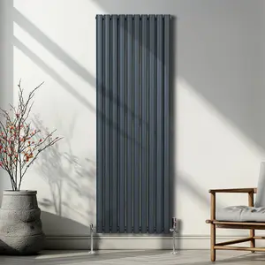 Oval Column Radiator & Valves - 1800mm x 600mm - Anthracite Grey