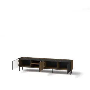 Prestigo Large TV Cabinet 200cm - Streamlined Media Unit in Oak Walnut & Black Matt, H470mm W2000mm D400mm