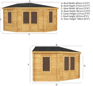 Waltons Wooden 4m x 4m Corner Log Cabin Summerhouse Garden Room - 28mm Double Glazed