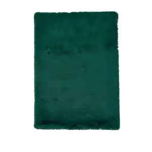 Jewel Green Shaggy Plain Modern Polyester Easy to Clean Rug for Living Room and Bedroom-80cm X 150cm