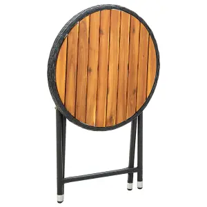 Berkfield Tea Table Black 60 cm Poly Rattan and Solid Acacia Wood