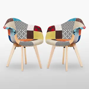 Set of 2 Patchwork Tub Fabric Dining Chairs Upholstered Dining ArmChair Multicolour