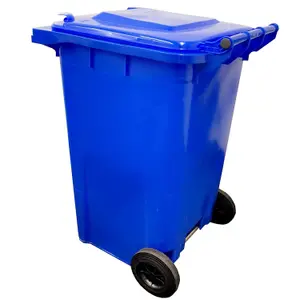 240L Blue Large Outdoor Garden Waste Recycling Wheelie Bin With Rubber Wheels Handle & Lid