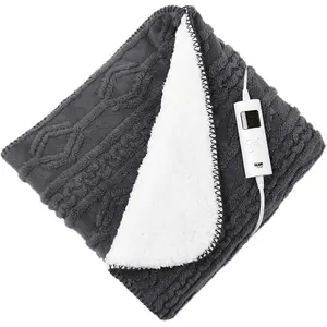 GlamHaus Heated Electric Throw Blanket - Luxurious & Soft Design - 9 Temperature Settings & 9-Hour Timer Dark Grey