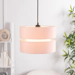 ValueLights Sophia Small Easy Fit Ceiling Light Shade 2 Tier Pendant Drum Lampshade - Blush Pink