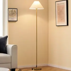 COSTWAY 162 cm Standing Pole Lamp w/ Linen Shade Gold Floor Lamp Foot Switch