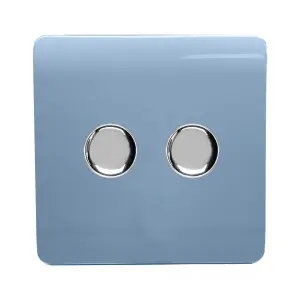 Trendi Switch 2 Gang 1 or 2 way 150w Rotary LED Dimmer Light Switch in Sky blue