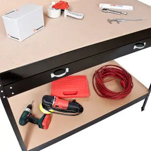 Workbench with pegboard, 2 shelves, 1 large drawer, 12 hooks, 120 x 60 x 156 cm - black