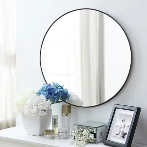 Black Round Wall Mounted Bathroom Framed Mirror 60 cm