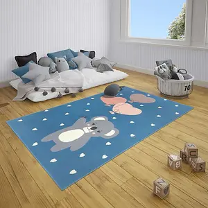 King Koala Blue Rug 160 x 220cm  / Soft & Playful Koala-Themed Rug for Kids' Rooms