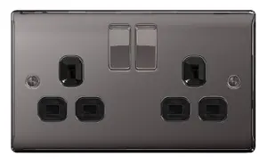 BG Nexus NBN22B 13A Switched Double Plug Socket 2 Gang Decorative Metal Power Outlet with Black Nickel Finish - Pack of 5