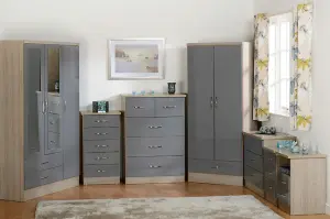 Nevada Grey Gloss 3 Door 2 Drawer Mirrored Wardrobe