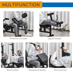 HOMCOM Multi-Exercise Full-Body Weight Bench with Bench Press & Leg Extension