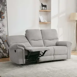 Fosse 3 Seater Manual Recliner Fabric Modern Living Sofa Light Grey