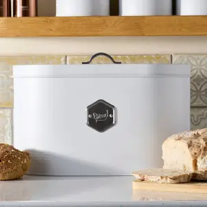 Cooks Professional Kitchen Storage Bread Bin With Nameplate White / Silver