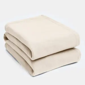 Dreamscene Warm Polar Fleece Throw Soft Bed Blanket, Natural - 200 x 240cm