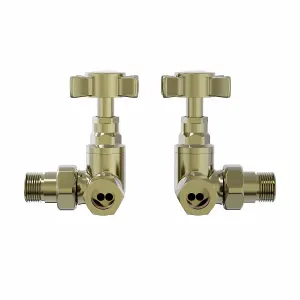 Rinse Bathrooms Traditional Corner Radiator & Towel Rail Valves Pair 15mm Corner Radiator Valve Brushed Brass