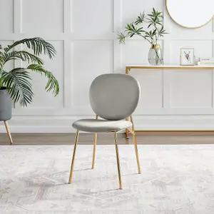 Furniturebox UK Dining Chair - 2x Ivy Grey Velvet Upholstered Dining Chair Gold  Legs - Modern Meets Vintage - Round Seat Back