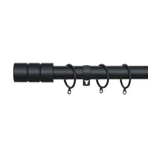 A.Unique Home Plain Barrel Metal Extendable Curtain Pole with Rings and Fittings (25/28mm) - Matte Black, 120cm - 220cm Approx