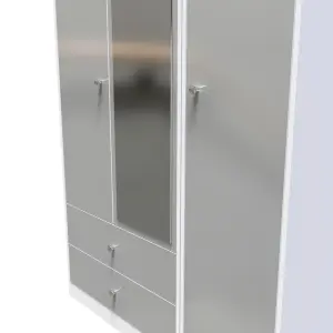 Taunton Triple Mirror Wardrobe with 2 Drawers in White Gloss (Ready Assembled)