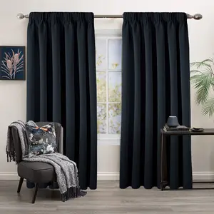 Fiffer Polyester Blackout Pinch Pleat Curtain Pair Black / 117 x 229 cm