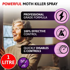 Aviro Moth Killer Spray - Fast Acting Moth Repellent for Wardrobes & Carpets For Immediate & Long-Lasting Protection. 1 Litre