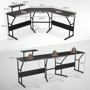 COSTWAY L-shaped Desk Long 2-Person Corner Computer Desk w/ Monitor Stand