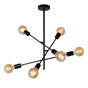 Lucide Lester Modern 59cm Flush Ceiling Light - 6xE27 - Black