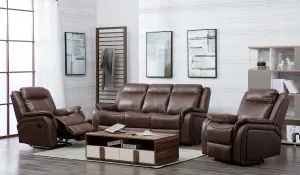 New Hampshire Tan Brown 3 Piece Sofa Suite Reclining Armchairs Leatherair Leather 3 + 1 + 1