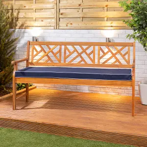 Alfresia 3 Seat Wooden Garden Bench with Luxury Navy Blue Cushion