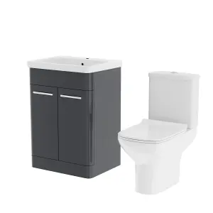 Nes Home 600mm Floorstanding Vanity Basin Rimless Close Coupled Toilet Anthracite