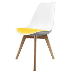 Soho White & Yellow Plastic Dining Chair with Squared Light Wood Legs