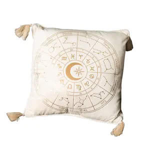 Something Different Astrology Wheel Square Filled Cushion Off White/Gold (35cm x 35cm)