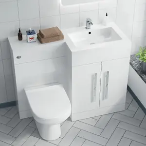 Nes Home Debra Bathroom White L-Shape RH Basin Vanity Unit BTW WC Toilet 1100mm