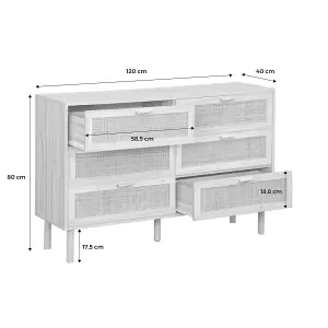 sweeek. 6-drawer chest with cane and wooden effect Camargue Natural 120x40x80 cm