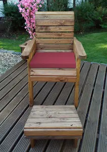 Charles Taylor Wooden Garden Chair Seat Lounger & Footstool & Red Cushion