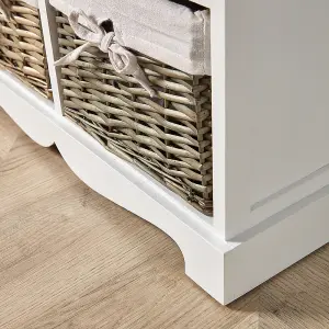 Home Source Lichfield 6 Wicker Basket Drawer Chest Storage Unit White