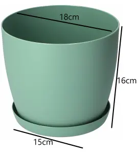 Plant Pots Flower Planter 6 Colours 8 sizes Matt Plastic Pot + Saucer Tray Deco Green 18cm