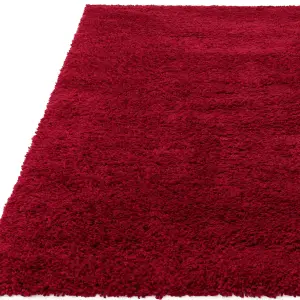 Red Modern Shaggy Easy to Clean Plain Rug for Living Room, Dining Room, Bedroom - 200cm X 290cm