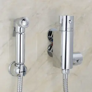 Nes Home Brass Bidet Douche Muslim Shattaf Spray Kit & Mini Thermostatic Bar Shower Mixer Valve Chrome Bathroom