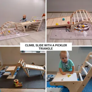 Pikler Climbing 5-in-1 Premium Set for Toddlers 1-3 - Indoor Gym with Creativity Desk, Playhouse Tent - Montessori Climbing Set