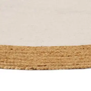 Area Rug Braided White & Natural 90 cm Jute & Cotton Round