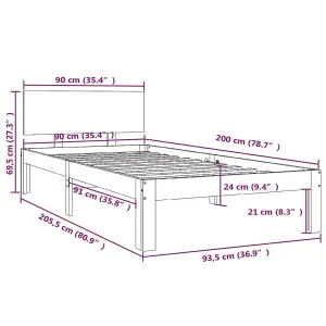 Berkfield Bed Frame Solid Wood Pine 90x200 cm