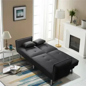 Yaheetech Black Fabric Convertible Sofa Bed with Adjustable Backrest