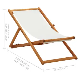 Berkfield Folding Beach Chair Eucalyptus Wood and Fabric Cream White