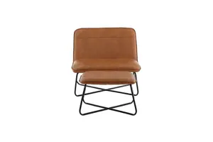 X Metal Frame Orange ,Lounge Chair with Footstool, Brown PU