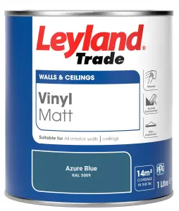 Leyland Trade Vinyl Matt Walls & Ceilings Emulsion Paint Azure Blue (RAL 5009) 1L