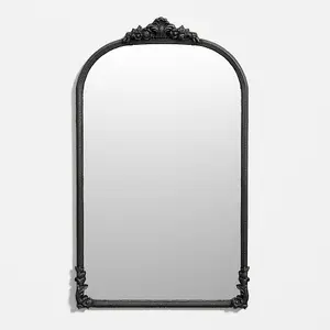 Black European Arched Framed Ornate Decorative Full Length Mirror